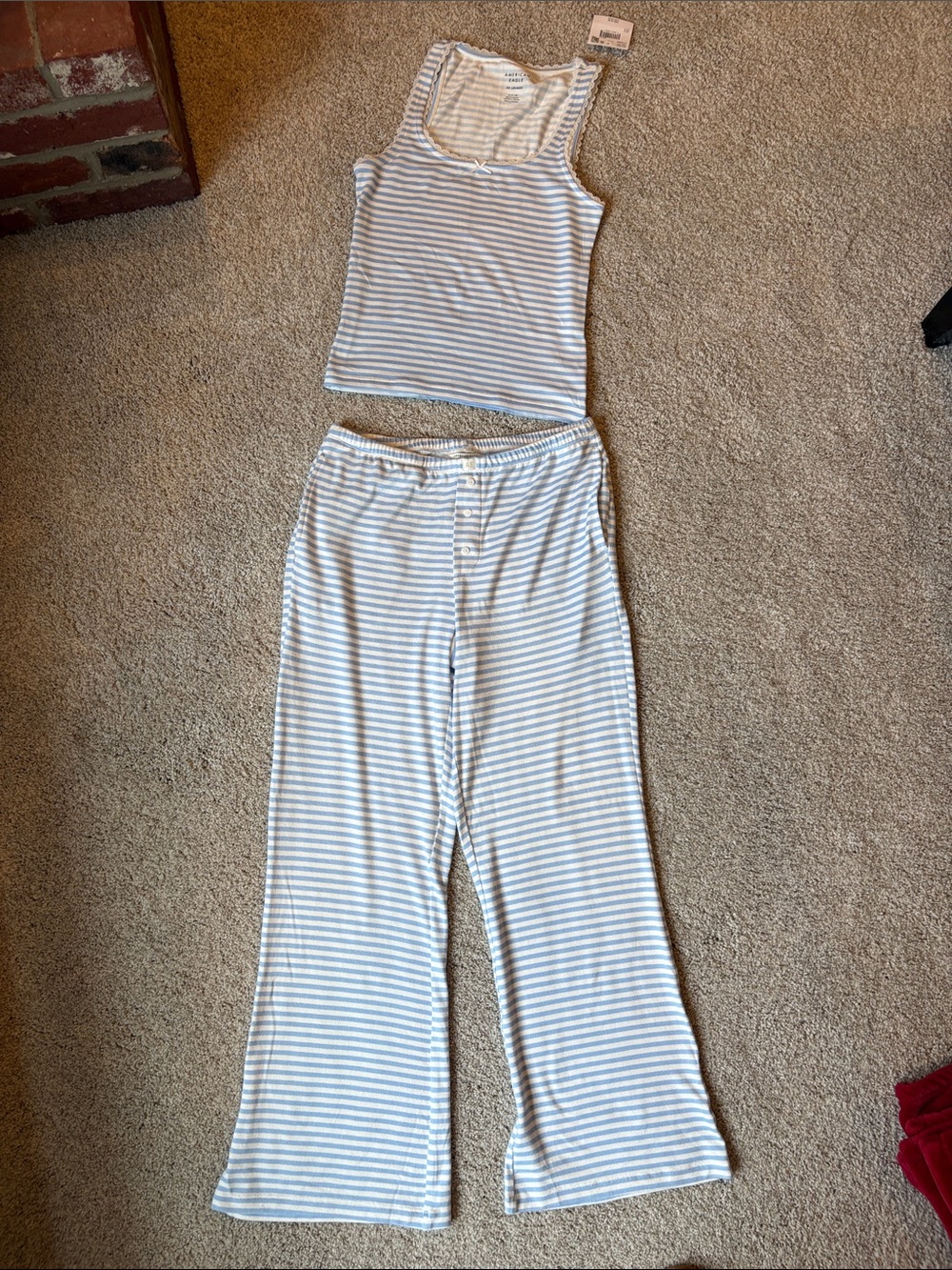 American Eagle Outfitters Light Blue & White Striped Pajama Pants